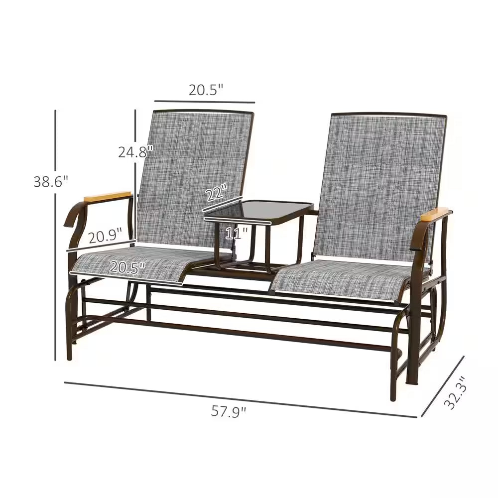 Metal Outdoor Rocking Chair for 2-Person Swing Chair with Table Gray