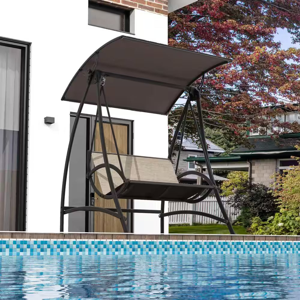 2-Person Metal Porch Patio Swings with Adjustable Canopy