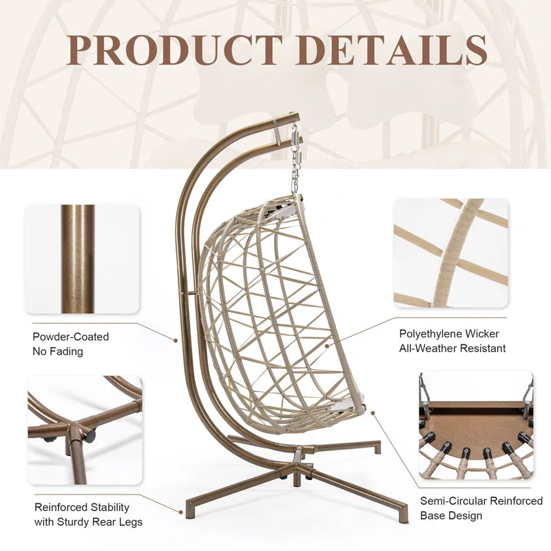 Celyne 2 Person Outdoor/Indoor Porch Swings with Stand Double Hanging Egg Chair with Cozy Cushion