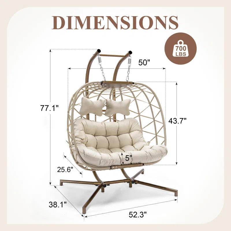 Celyne 2 Person Outdoor/Indoor Porch Swings with Stand Double Hanging Egg Chair with Cozy Cushion