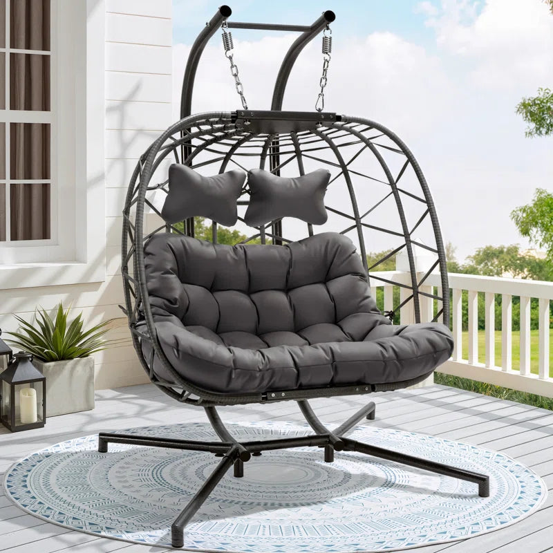 Celyne 2 Person Outdoor/Indoor Porch Swings with Stand Double Hanging Egg Chair with Cozy Cushion
