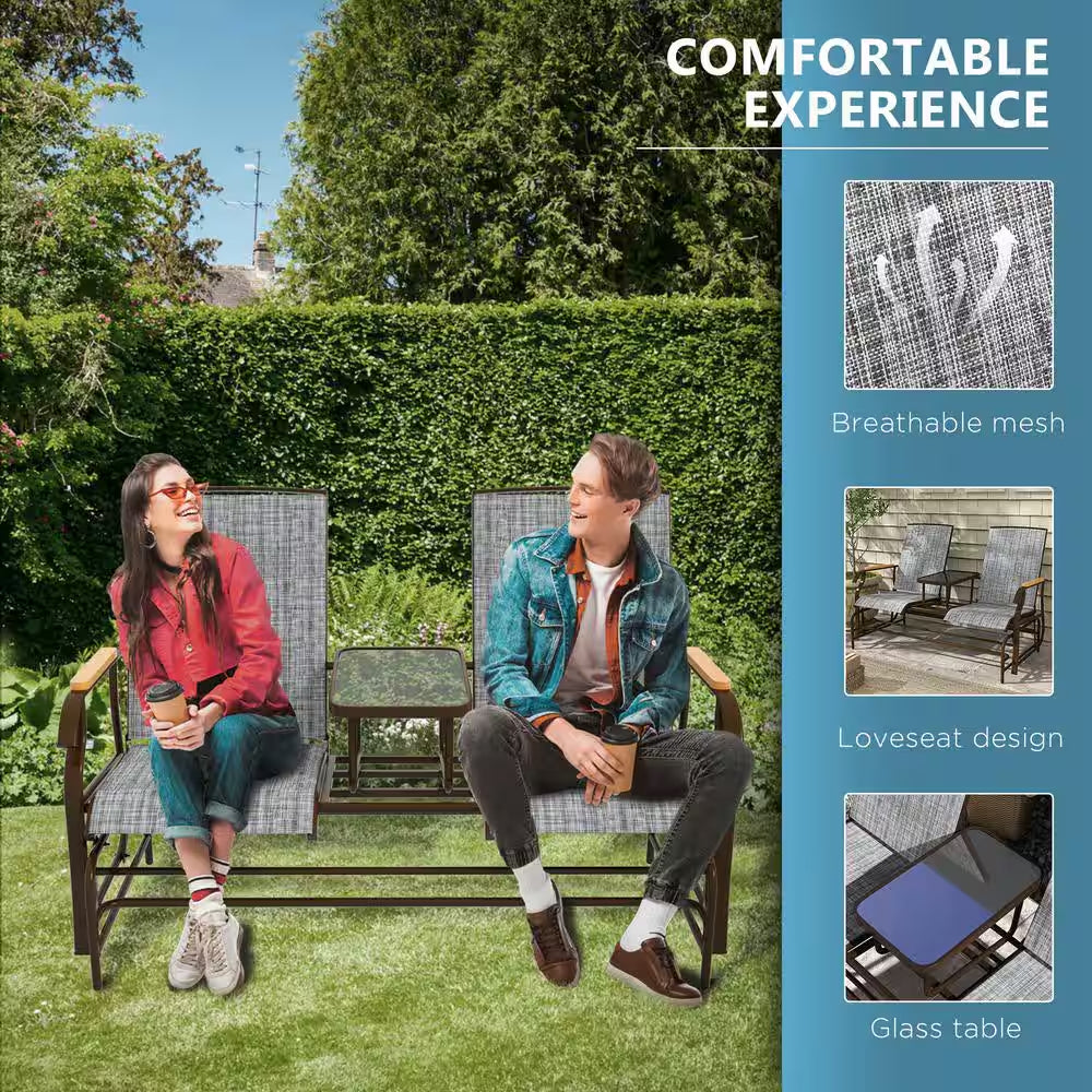 Metal Outdoor Rocking Chair for 2-Person Swing Chair with Table Gray