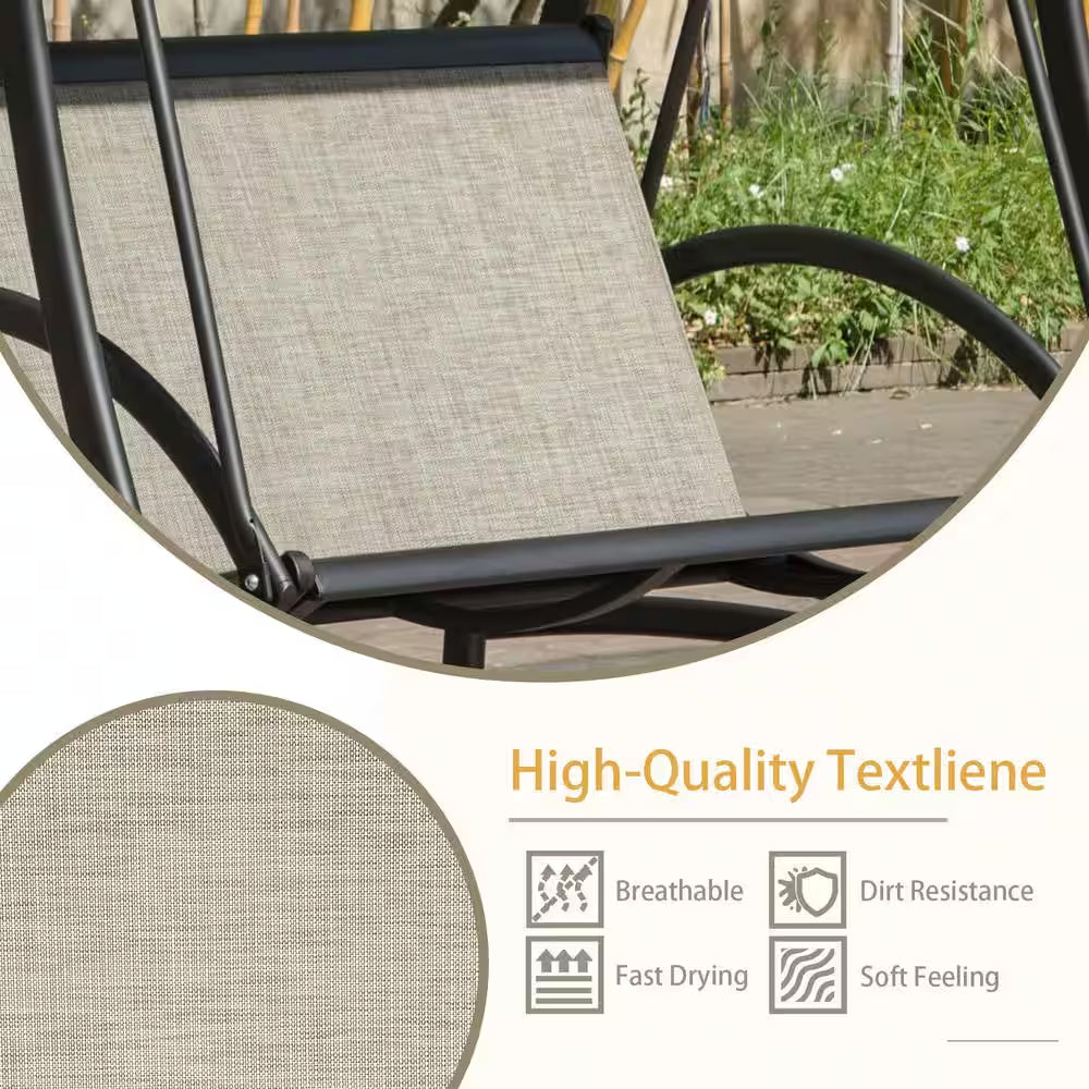 2-Person Metal Porch Patio Swings with Adjustable Canopy