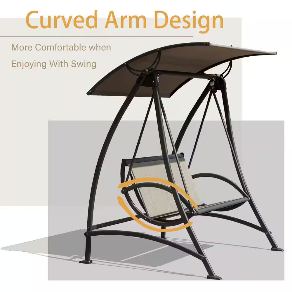 2-Person Metal Porch Patio Swings with Adjustable Canopy