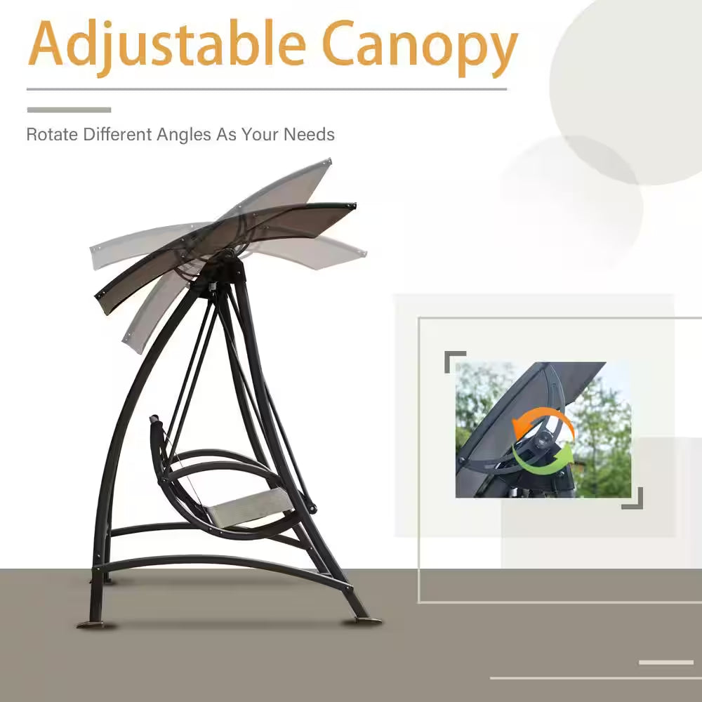 2-Person Metal Porch Patio Swings with Adjustable Canopy