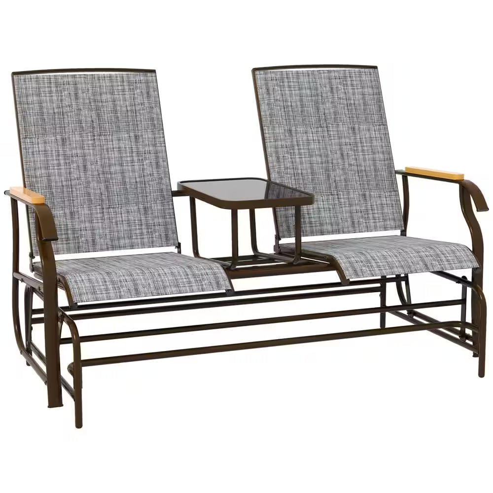 Metal Outdoor Rocking Chair for 2-Person Swing Chair with Table Gray