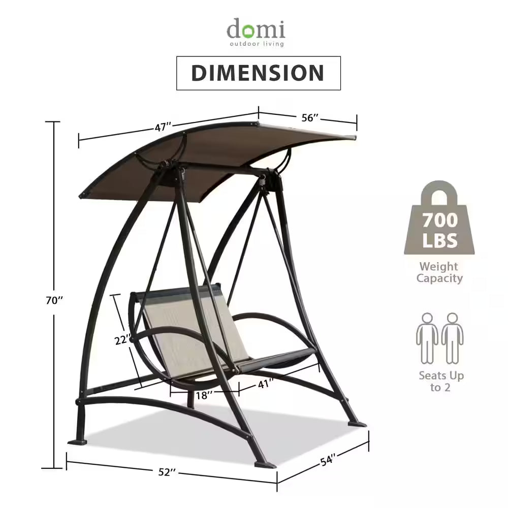 2-Person Metal Porch Patio Swings with Adjustable Canopy