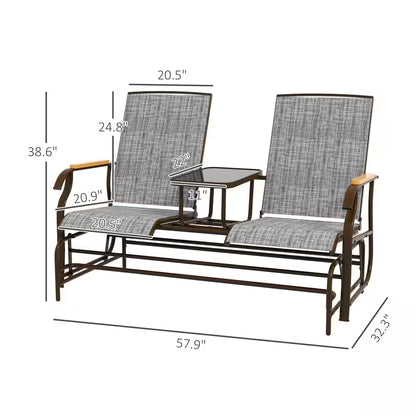 Metal Outdoor Rocking Chair for 2-Person Swing Chair with Table Gray
