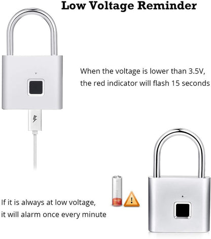Fingerprint Padlock, USB Charging Waterproof Mini Smart Security Lock with No App, No Key, No Trouble, Friendly for Kids and Elderly