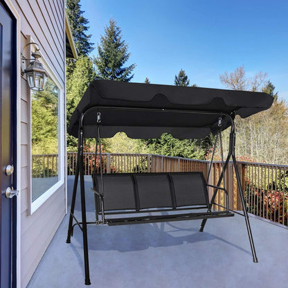 3 Person Patio Swing, Steel Frame with Polyester Angle Adjustable Canopy, All Weather Resistant Swing Bench, Suitable for Patio, Garden, Poolside, Balcony (Black)