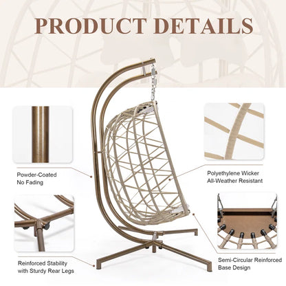 Celyne 2 Person Outdoor/Indoor Porch Swings with Stand Double Hanging Egg Chair with Cozy Cushion