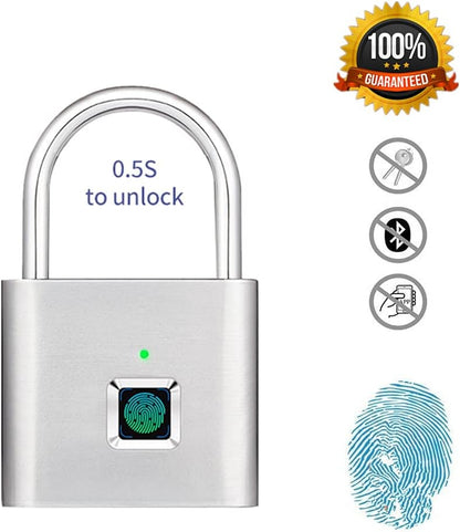Fingerprint Padlock, USB Charging Waterproof Mini Smart Security Lock with No App, No Key, No Trouble, Friendly for Kids and Elderly