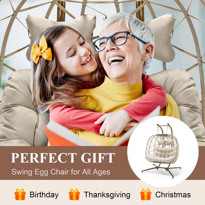 Celyne 2 Person Outdoor/Indoor Porch Swings with Stand Double Hanging Egg Chair with Cozy Cushion