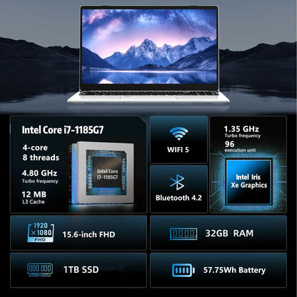 Laptop Computer, Intel Core I7, 32GB RAM 1TB SSD Gaming Laptop,Fhd 1920X1080,Windows 11 Pro,