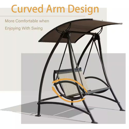 2-Person Metal Porch Patio Swings with Adjustable Canopy