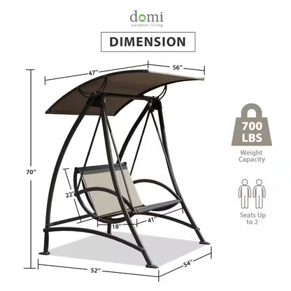 2-Person Metal Porch Patio Swings with Adjustable Canopy