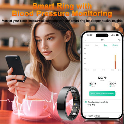 2025 Smart Ring Health Tracker with Blood Pressure Monitor, IP68 Waterproof Health Ring for Blood Oxygen Heart Rate Spo2 Sleep Monitor, Bluetooth Connect Fitness Ring for Multi-Sports Tracking